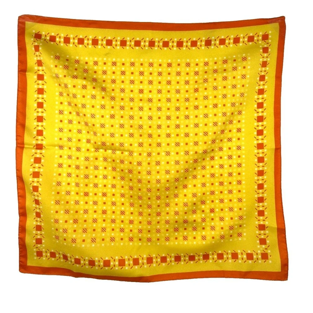 Vintage Ray Strauss Scarf 18” Yellow Orange Geometric Mod Bandana Italy Square